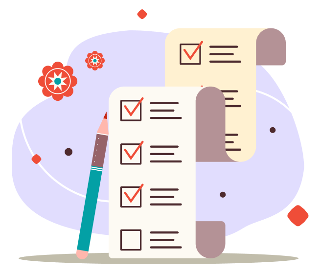 Illustration einer To-Do-Liste auf lila Hintergrund.